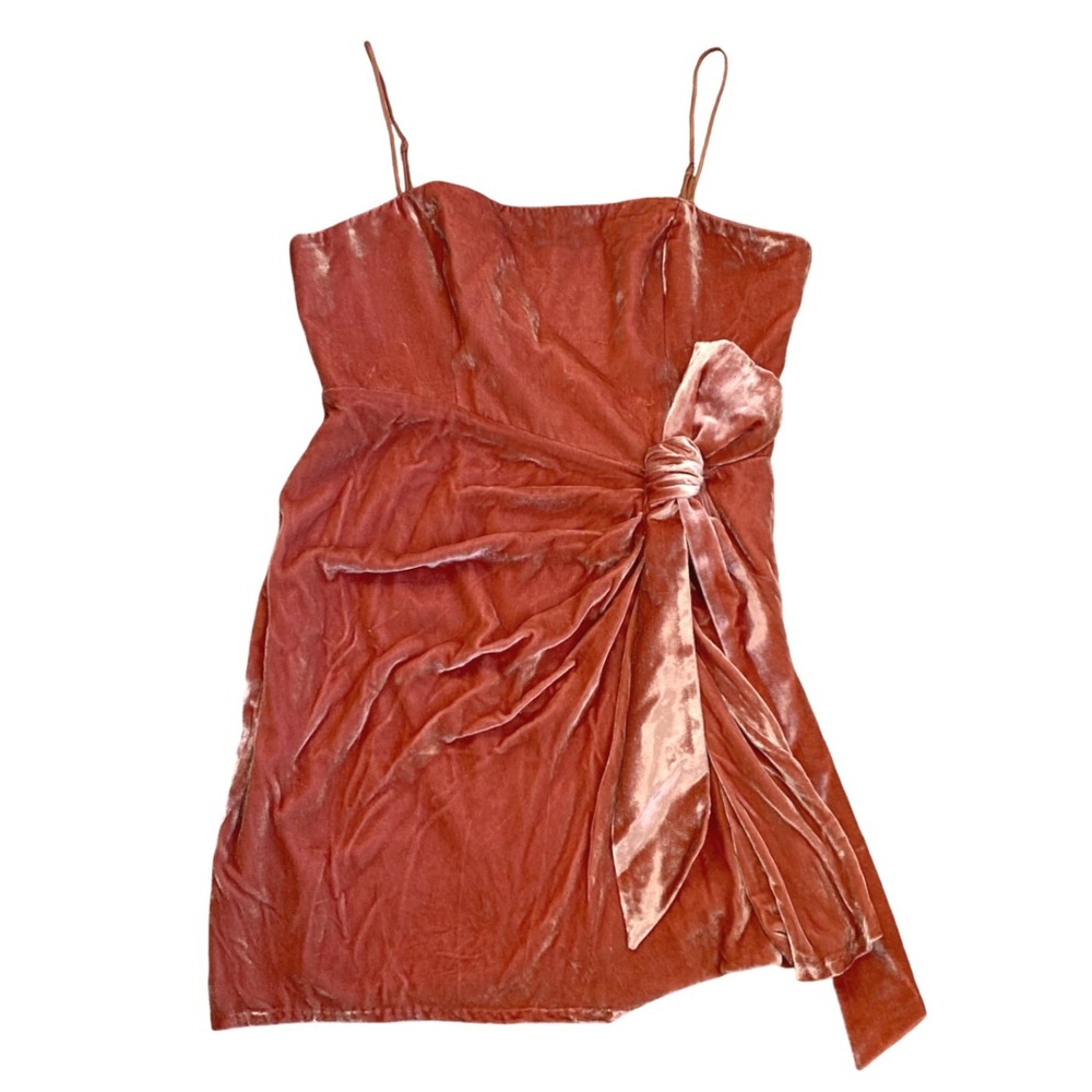 NEW CINQ A SEPT Velvet Kiki Ruched Tie Mini Dress Size 14 Pink Silk Formal Party - Picture 4 of 12